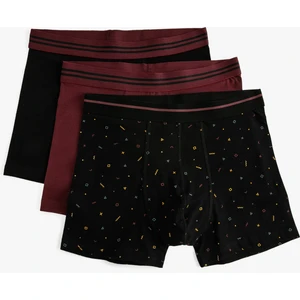 3'lü Boxer Seti Beli Lastikli Geometrik Baskı Detaylı
