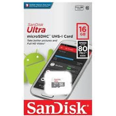 SanDisk 16 GB Ultra microSDHC UHS-I 80 MB/sn Class 10 MicroSD