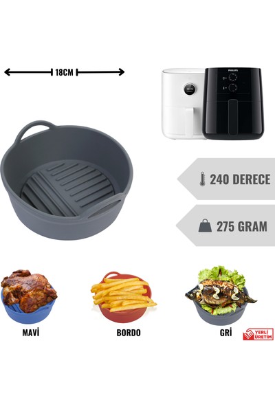 Dolphfin Air Fryer Silikon Pişirme Kabı Yemek ve Kek Kalıbı Xiaomi 3,5L ve Philips 4,1L Uyumlu Özel Tasarım