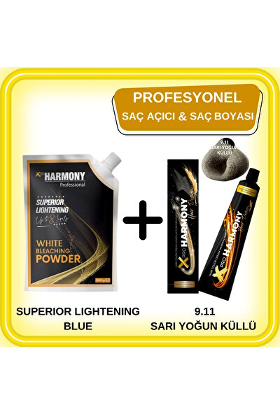 X Pro Harmony Superıor Lıghtenıng Bleachıng Powder 500GR White & 9.11 Yoğun Küllü Sarı Saç Boyası 60 gr