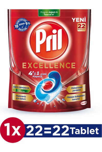 Pril Excellence 4 ü 1 Arada Bulaşık Makinesi Deterjanı 22 Kapsül 