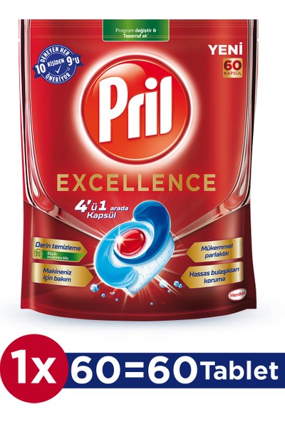 Pril Excellence 4 ü 1 Arada Bulaşık Makinesi Deterjanı 60 Kapsül