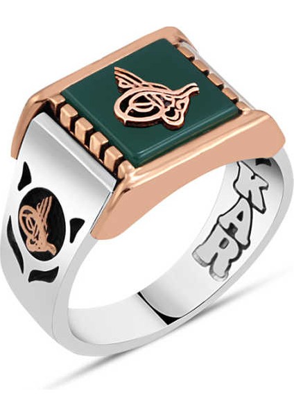 Yeşil Akik Taş Üzeri Tuğralı Erkek Yüzük