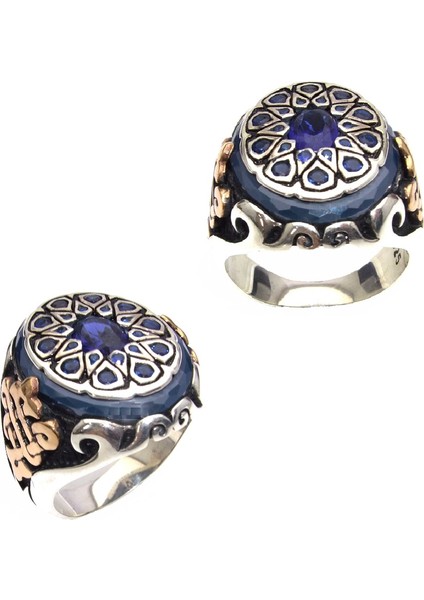 Üstü Zirkon Taşlı Kenarı Çember Taşlı Özel Tasarımlı Erkek Yüzük