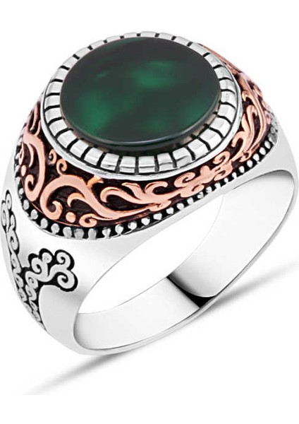 Yeşil Akik Taşlı Erkek Yüzük
