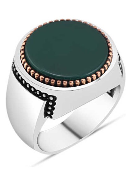 Yeşil Akik Taşlı Erkek Yüzük