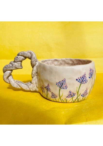Blue Flowers Çiçek Desenli Kalp Kulplu El Yapımı Seramik Mug 200 ml indirimleri