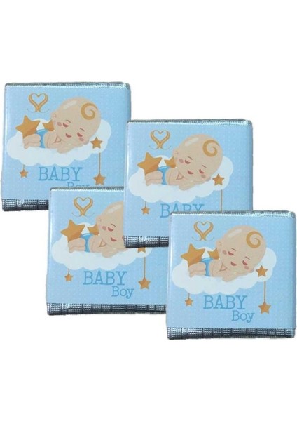 Baby Boy Yazılı Sargılı Çikolata - 48 Adet Mavi