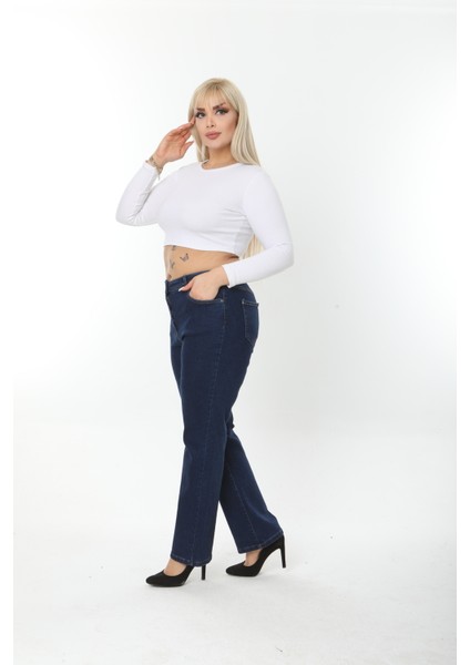 Boru Paça Rahat Kalıp Likralı Kadın Siyah Büyük Beden Kot Pantolon fiyatları