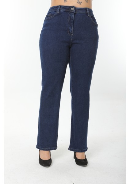 Boru Paça Rahat Kalıp Likralı Kadın Siyah Büyük Beden Kot Pantolon fırsatları