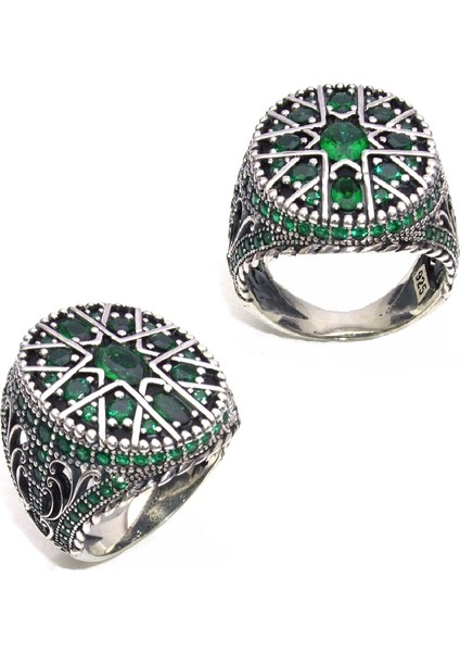 Zirkon Taşlı Yanları Özel Motifli Erkek Yüzük