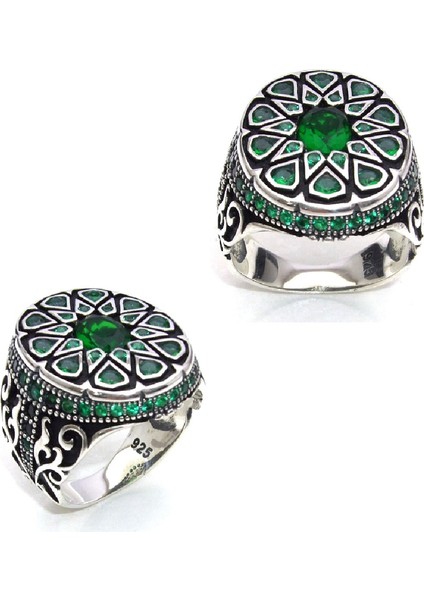 Zirkon Taşlı Yanları Özel Motifli Erkek Yüzük