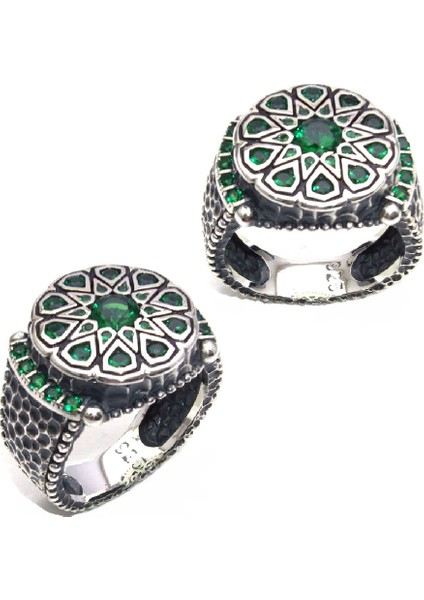 Zirkon Taşlı Yanları Özel Motifli Erkek Yüzük