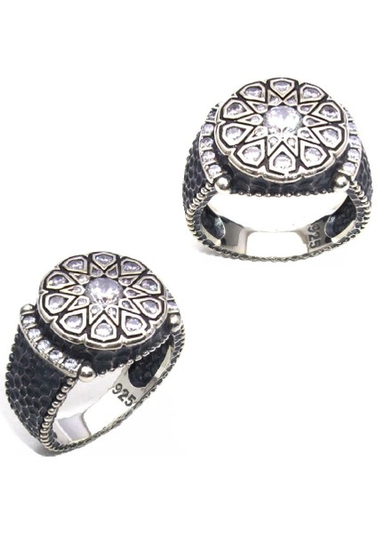 Zirkon Taşlı Yanları Özel Motifli Erkek Yüzük