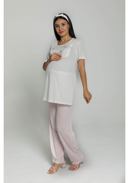 Ipek Işlemeli Hamile Pijama Takımı