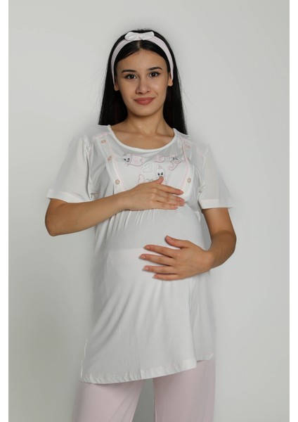 Ipek Işlemeli Hamile Pijama Takımı