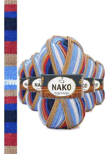 5 Adet Vega Stripe Premium Akrilik El Örgü İpi Yünü No: 82411