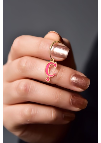 925 Ayar Gümüş Gold Kaplama Parlayan Rüya Serisi Tasarım Ebruli Cam Boyalı Ç Harf Halka Küpe fiyatları