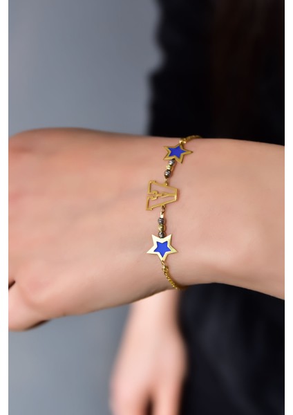 925 Ayar Gümüş Dorika Toplu Parlayan Rüya Serisi Ebruli Cam Boyalı Harfli, Dilek Yıldızı Bileklik