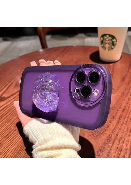 iPhone 12 Pro Max Kılıf Kamera Korumalı Aşk Kalpli Pop Soketli Kristal Taşlı Tutacak Parlak Mor