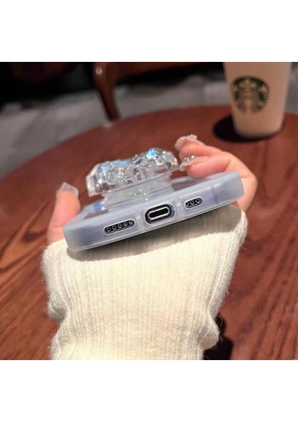 iPhone 12 Pro Max Kılıf Kamera Korumalı Aşk Kalpli Pop Soketli Kristal Taşlı Tutacak Parlak Pembe
