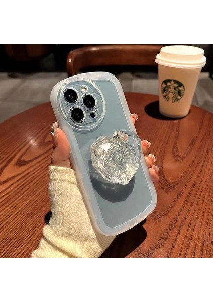 iPhone 13 Pro Kılıf Kamera Korumalı Aşk Kalpli Pop Soketli Kristal Taşlı Tutacak Parlak Beyaz