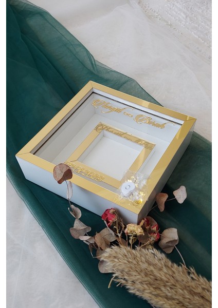 Ledli 25X25 cm Fotoğraf Bölümlü Beyaz Gold Renk Verda Anı Çerçevesi-6 cm Derinlikli Anı Çerçevesi fiyatları