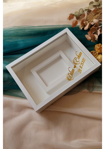 25X35 cm Beyaz Yatay Fotoğraf Alanlı Model Tasarım Gül Kutusu Anı Çerçevesi! Ayna Çerçeve!
