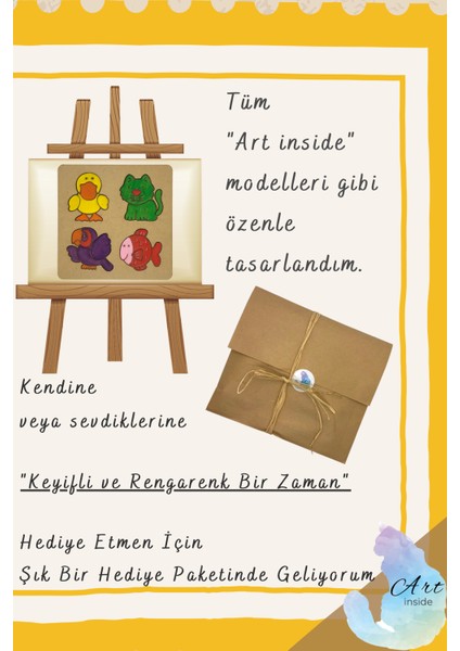 Art Inside Çocuklar Için Ördek Kedi Papağan Balık Figürlü Puzzle Ahşap Boyama Yapboz Seti Hediye Hobi Kiti