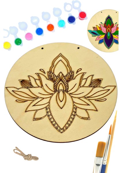 Art Inside Lotus Mandala Ahşap Boyama Tuval Seti Hediye Hobi Kiti