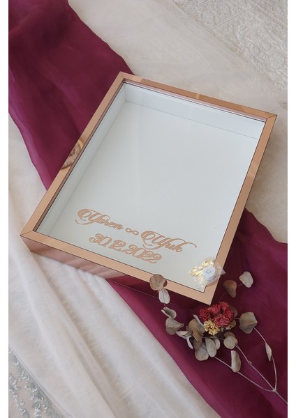 40X50 cm Gümüş Pleksi Kaplı Ledli Gül Anı Çerçevesi! Gül Kutusu
