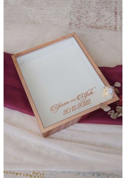 40X50 cm Gümüş Pleksi Kaplı Ledli Gül Anı Çerçevesi! Gül Kutusu