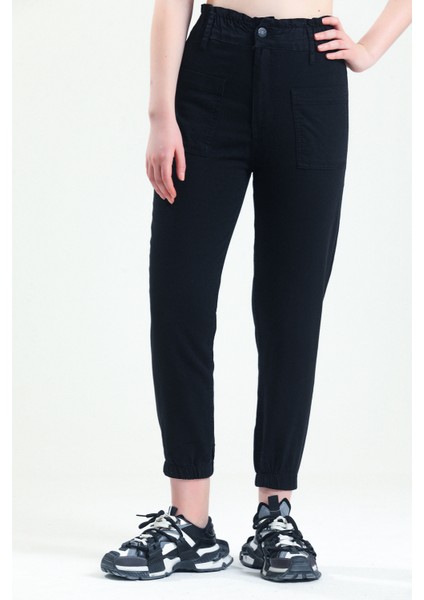 Siyah Cep Detaylı Jogger Mom Jean (Ince Kumaş) modelleri