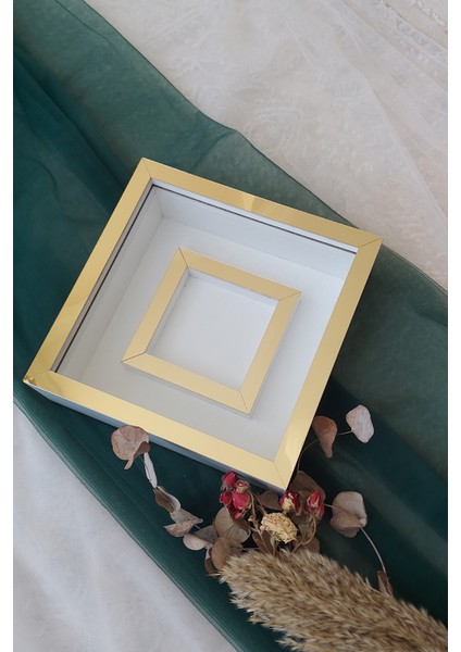 25X25 cm Fotoğraf Bölümlü Yarı Gold Kaplı Verda Anı Çerçevesi-6 cm Derinlikli Anı Çerçevesi