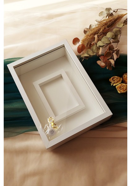 25X35 cm Beyaz Yatay Fotoğraf Alanlı Model Tasarım Gül Kutusu Anı Çerçevesi! Isimsiz Ledli!