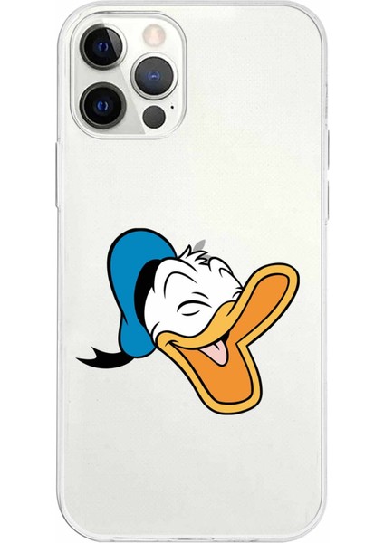 Apple iPhone 12 Pro Uyumlu Kapak Donald Duck Tasarımlı Şeffaf Silikon Kılıf