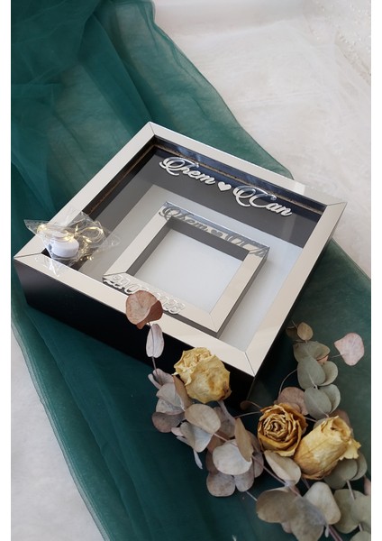Ledli 25X25 cm Fotoğraf Bölümlü Siyah-Gümüş Renk Verda Anı Çerçevesi-6 cm Derinlikli Anı Çerçevesi fiyatları