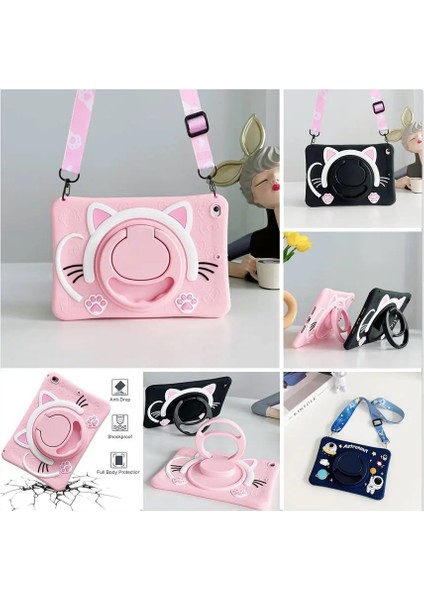 Samsung Galaxy Tab A8 10.5 (2021) SM-X200 Uyumlu Kedi Kılıf Çocuk Kılıfı Askılı Standlı Eğlenceli fiyatları