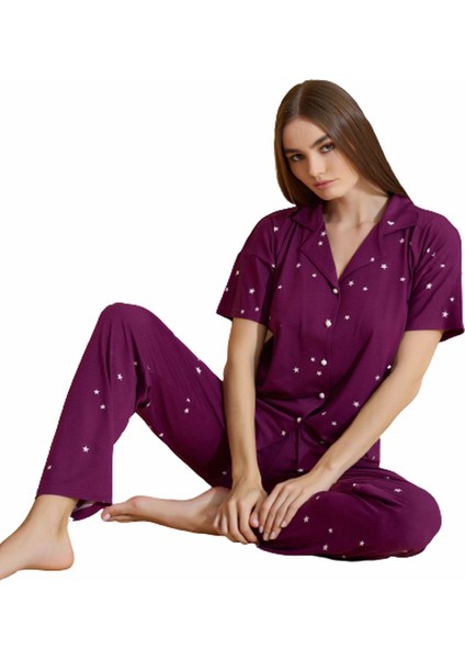 Kadın Kısa Kol Boydan Düğmeli Pijama Takımı - 7515-18