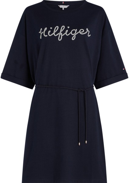 Bisiklet Yaka Mavi Midi Kadın Elbise WW0WW38628DW510