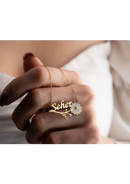 925 Ayar Gümüş Papatya Isim Kolye modelleri