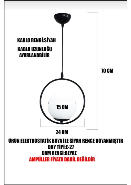 Pan Modern- Tekli Süt Beyaz Camlı- Siyah Avize- Salon- Oturma Odası- Yatak Odası