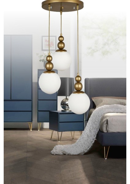Venüs 3'lü Sarkıt Eskitme Model- Beyaz Cam - Oturma Odası- Salon - Yatak Odası - Modern Avize