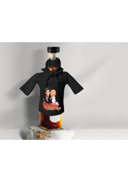 Kişiye Özel Sevgililer Karikatürlü Mini Siyah Içki Şişesi Tişörtü , Ev Bar Dekoru, Viski, Şarap, Votka, Rakı Şişesi Tişörtü, Ev Barı-10 fiyatları