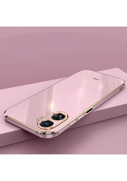 MTK Moveteck Vivo Y16 Uyumlu Kılıf Kamera Korumalı Parlak Gold Kenarlı Yumuşak Silikon Kapak Altın Işleme Şeritli