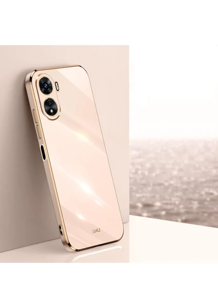 MTK Moveteck Vivo Y16 Uyumlu Kılıf Kamera Korumalı Parlak Gold Kenarlı Yumuşak Silikon Kapak Altın Işleme Şeritli