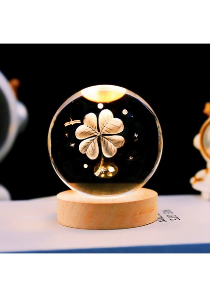 Büyük Boy Işıklı Ahşap Kaideli Yonca Temalı Cam Küre 8cm fiyatları