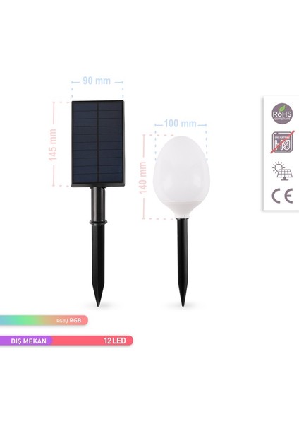 Rgb Solar LED Bahçe Armatürü 4''lü Dekoratif Kazıklı Güneş Enerjili Çim Armatürü