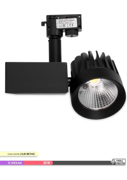 Cob LED Monofaze Ray Armatürü Siyah Kasa 4000K Ilık Beyaz 30W