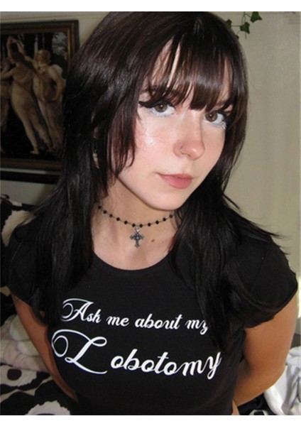 Ask Me About Baskılı Siyah Crop